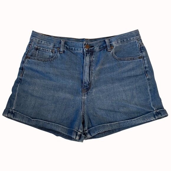 American Eagle Womens Mom Shorts Denim High Rise Cuffed Casual Size 14 Relaxed - Picture 1 of 14